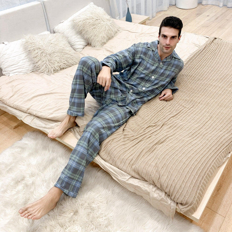 Warm Cloth Flannel Pajama Suit Green lattice