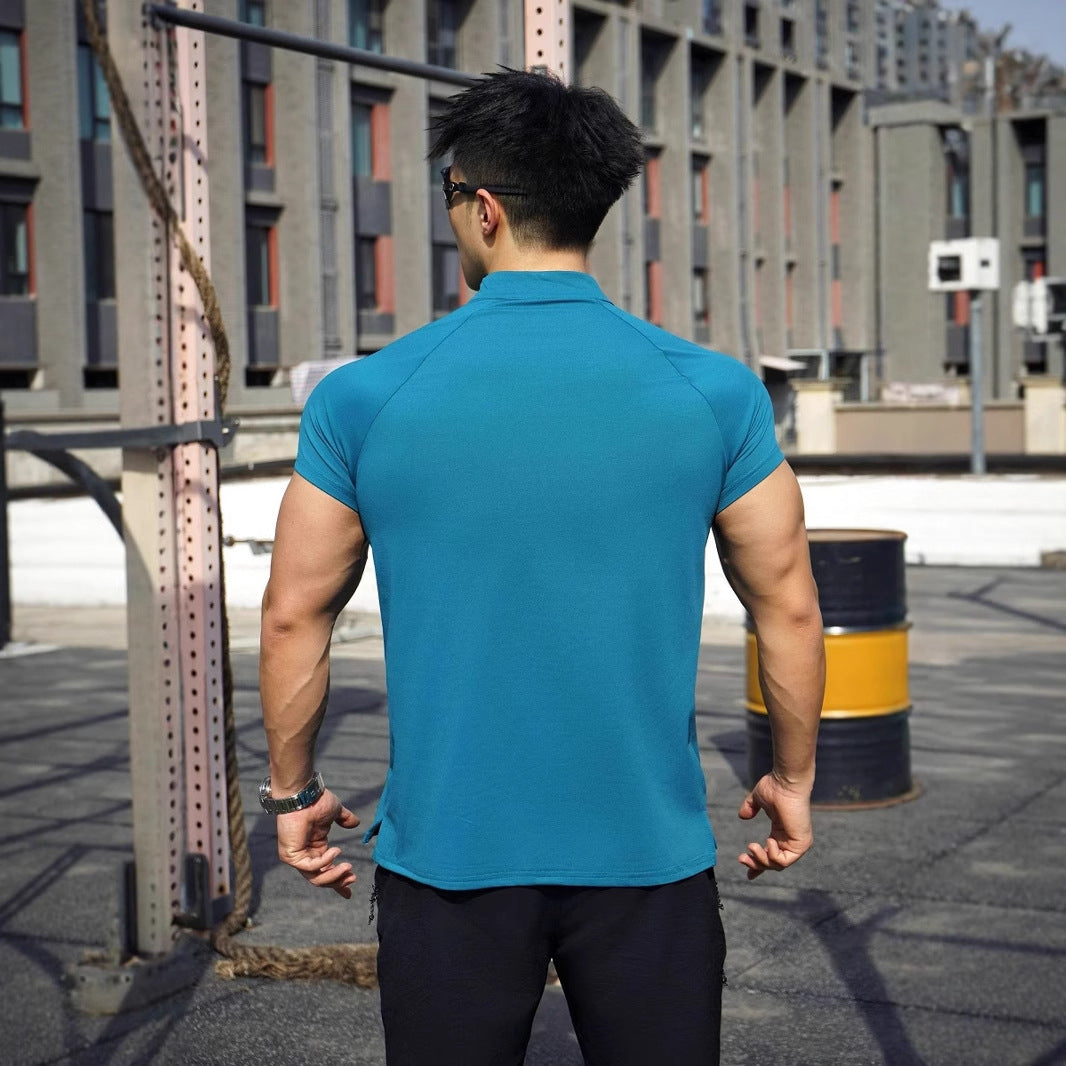 Sports Half Zipper Stand Collar T-shirt