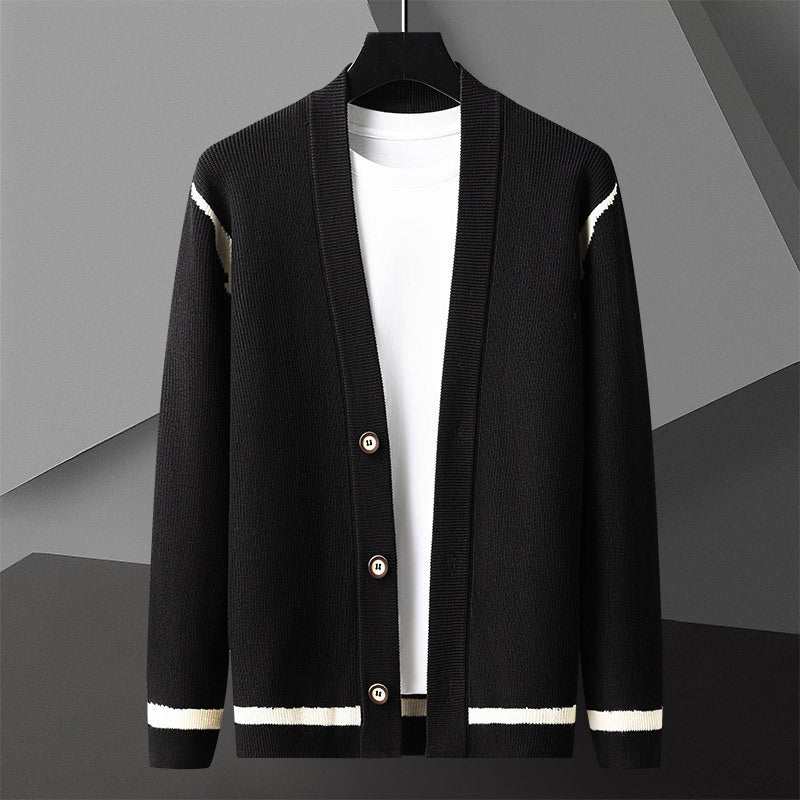 Cardigan Men's Long Sleeved Sweater Coat Black