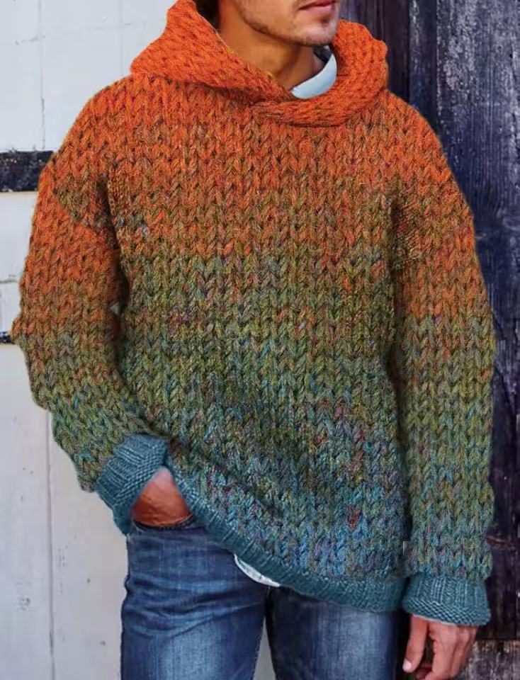 Acetate Fiber Heavy Classic Style Woven Hooded Sweater Orange