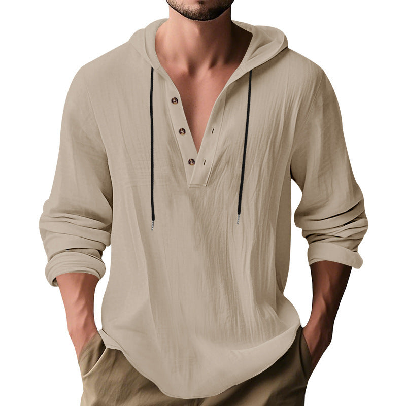 Hooded Casual Loose-fitting Sweater Light Khaki