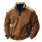 Color Stitching Stand-collar Lambswool Zipper Sweater Caramel Color