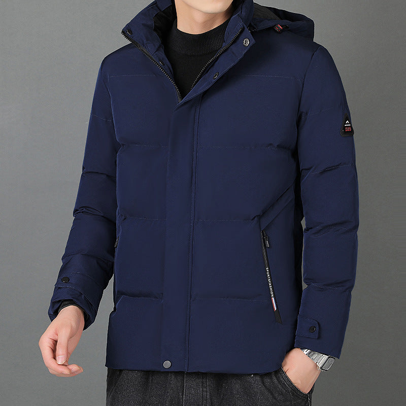 Men's Fashion Individual Casual Hooded Cotton Jacket Blue