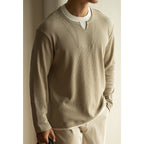 Three-dimensional Waffle Loose False Two Pieces Short Sweater Apricot