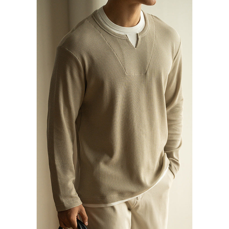 Three-dimensional Waffle Loose False Two Pieces Short Sweater Apricot