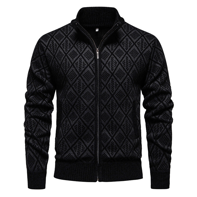 Fleece-lined Thickening Stand Collar Sweater Korean Style Casual Zipper Sweater