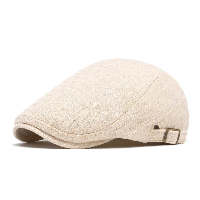 Breathable Cotton And Linen Beret Men's Retro Peaked Cap Beige Adjustable