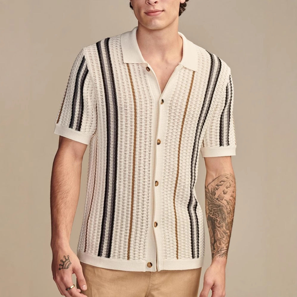 Hollow-out Knitted POLO Cardigan