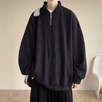 Half Zipper Creamy-white Jacquard Stand Collar Sweater