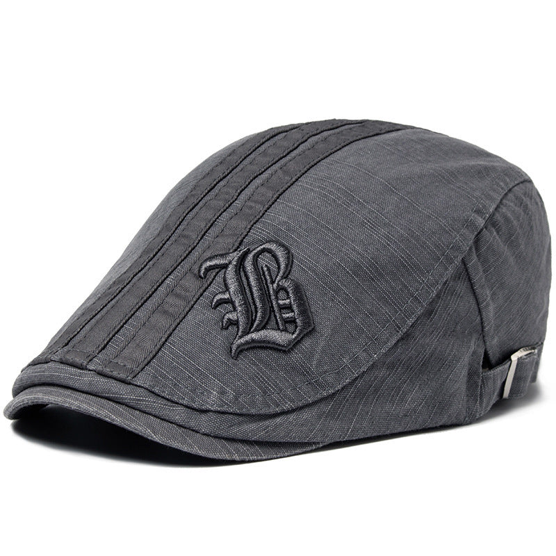 Men's Letter Beret Breathable Sun Hat Gray Adjustable