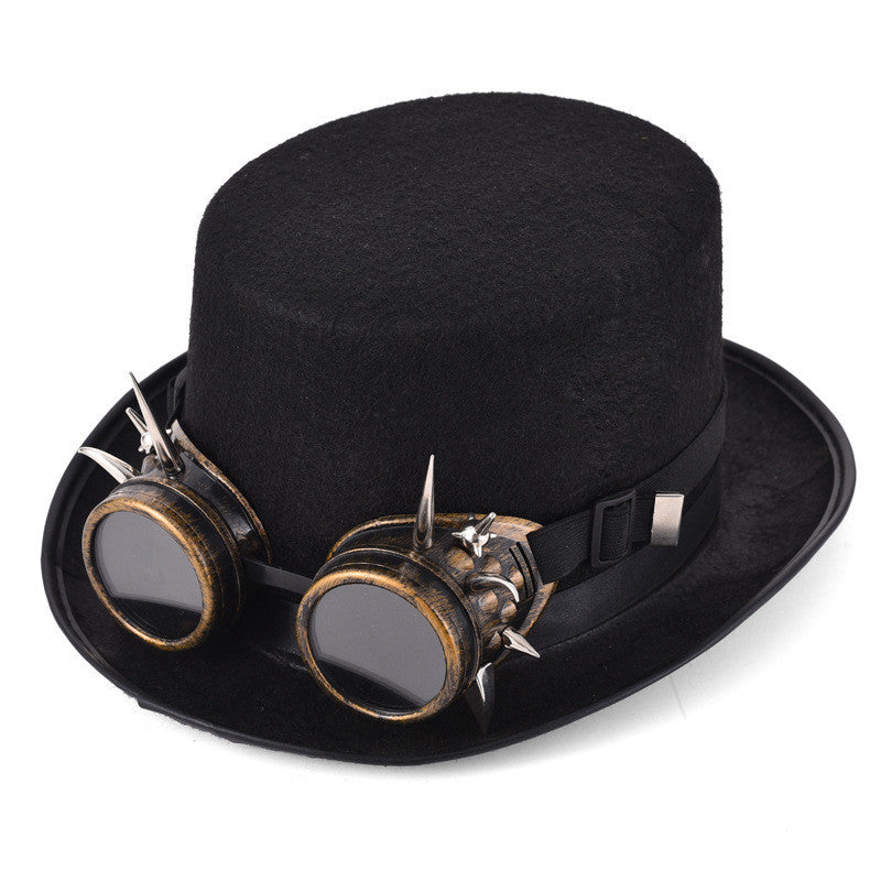 Steampunk Rivet Glasses Top Hat Goth Punk Magic Hat Black