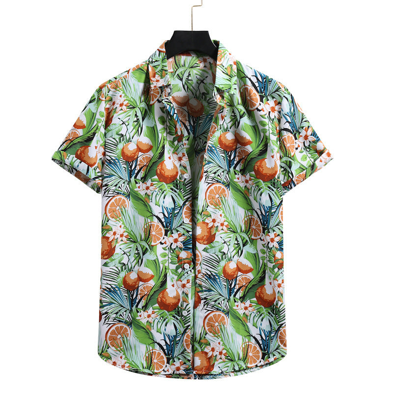Shirt Hawaiian Lapel Short Sleeves White