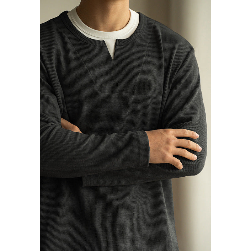 Three-dimensional Waffle Loose False Two Pieces Short Sweater Black