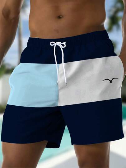 Waist Diagonal Pocket Casual Pants Blue And White