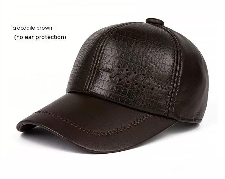 Casual Men's Leather Hat Crocodile Brown Free Size