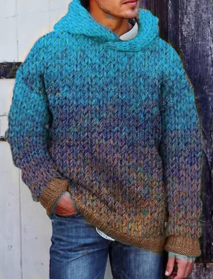 Acetate Fiber Heavy Classic Style Woven Hooded Sweater Light Blue