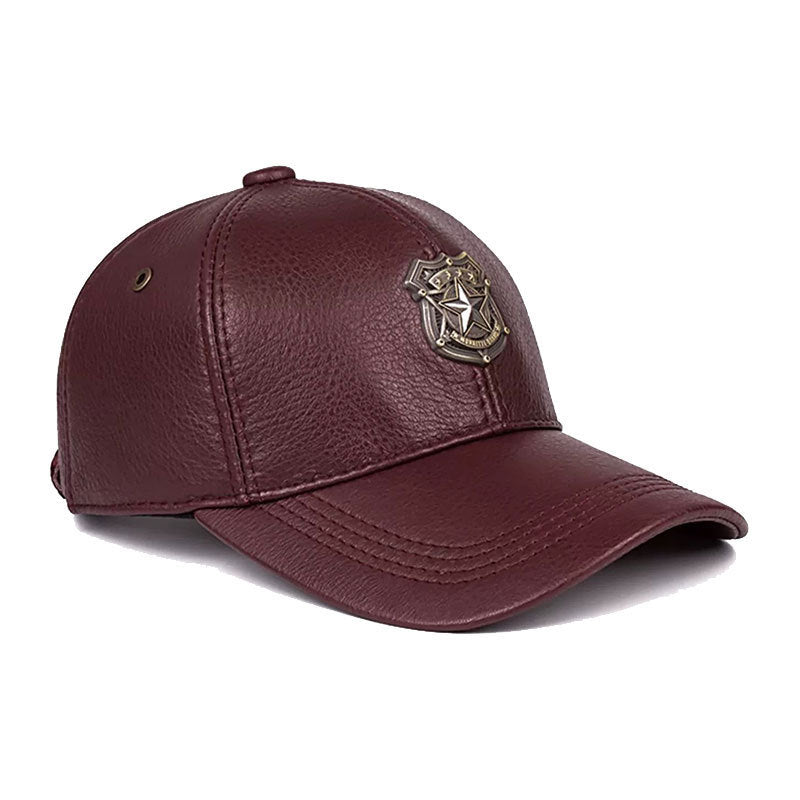 Sheepskin Leather Men's Hat Wine Red Free Size
