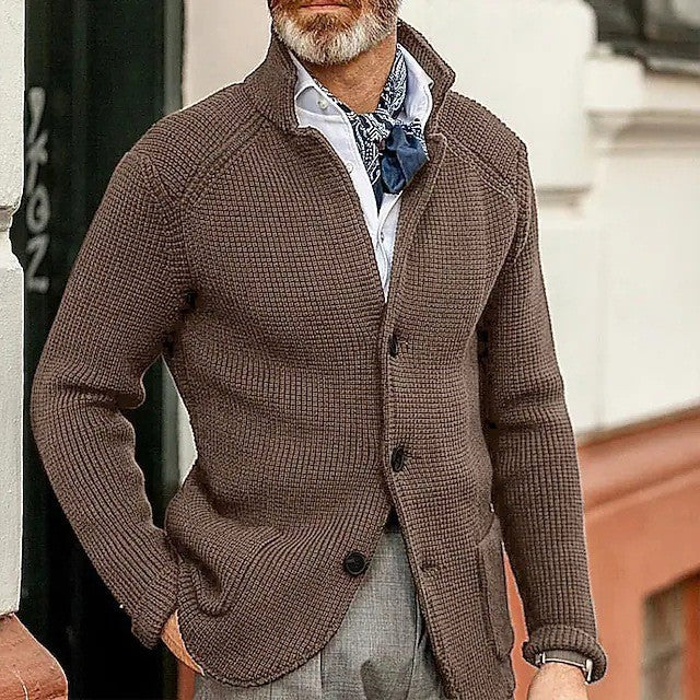 Long-sleeved Knitted Cardigan Stand Collar Sweater