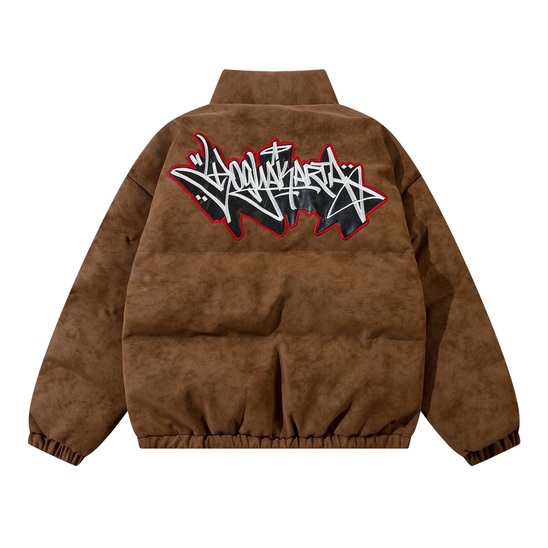 Street Letters Embroidered Cotton-padded Jacket Brown 6358 SK