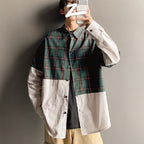 Japanese plaid stitching shirt Green