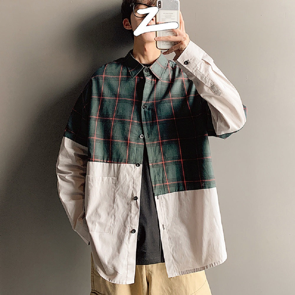 Japanese plaid stitching shirt Green