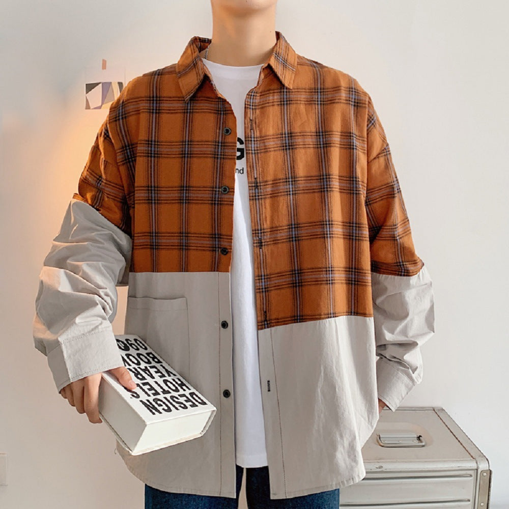 Japanese plaid stitching shirt