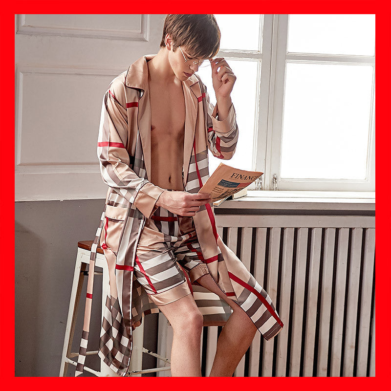Long-sleeved Nightgown Ice Silk Shorts 1STYLE
