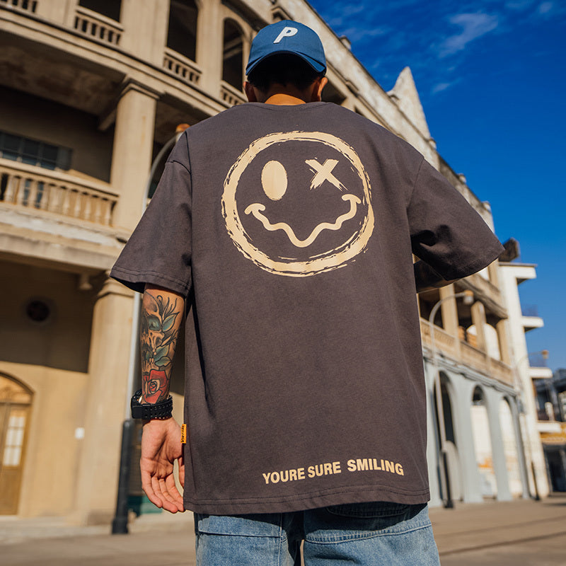 Smiley T-shirt men short sleeve Deep Grey