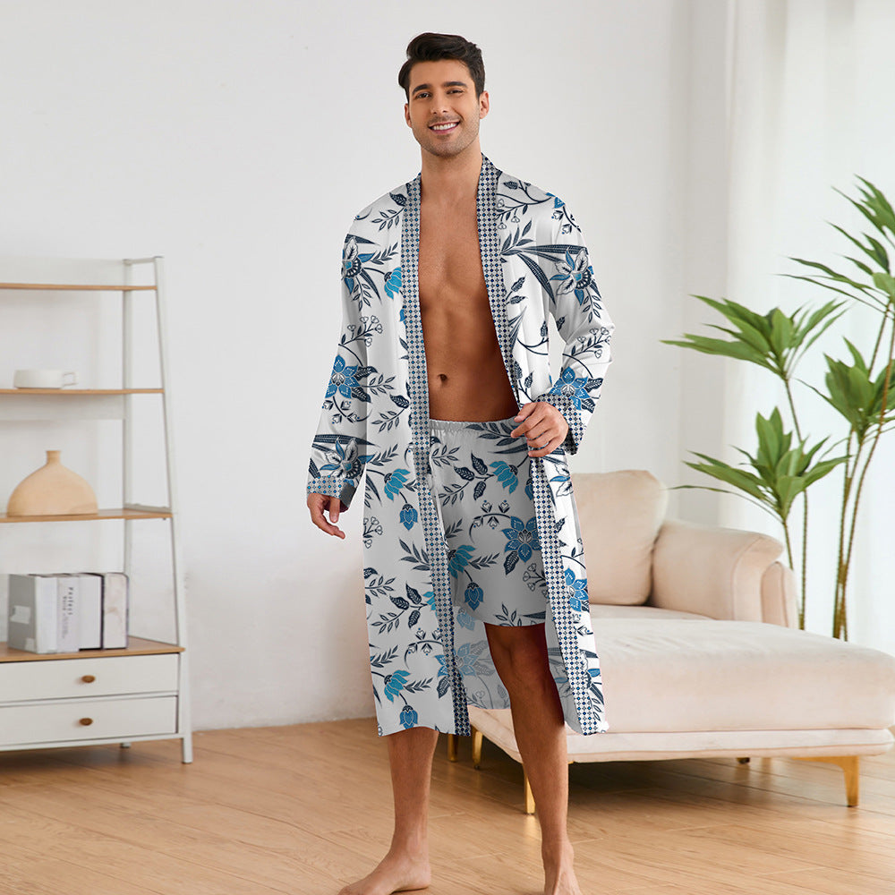 Printing Robes Long Sleeve Shorts Suit
