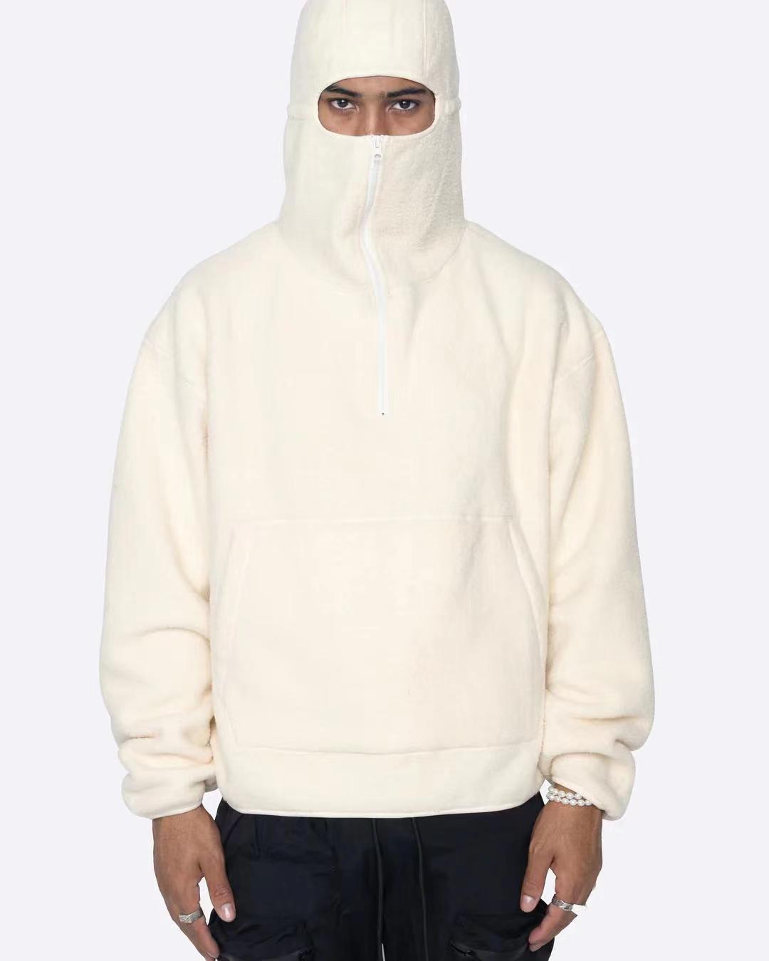 Trendy Casual Brushed Hoody Zipper White