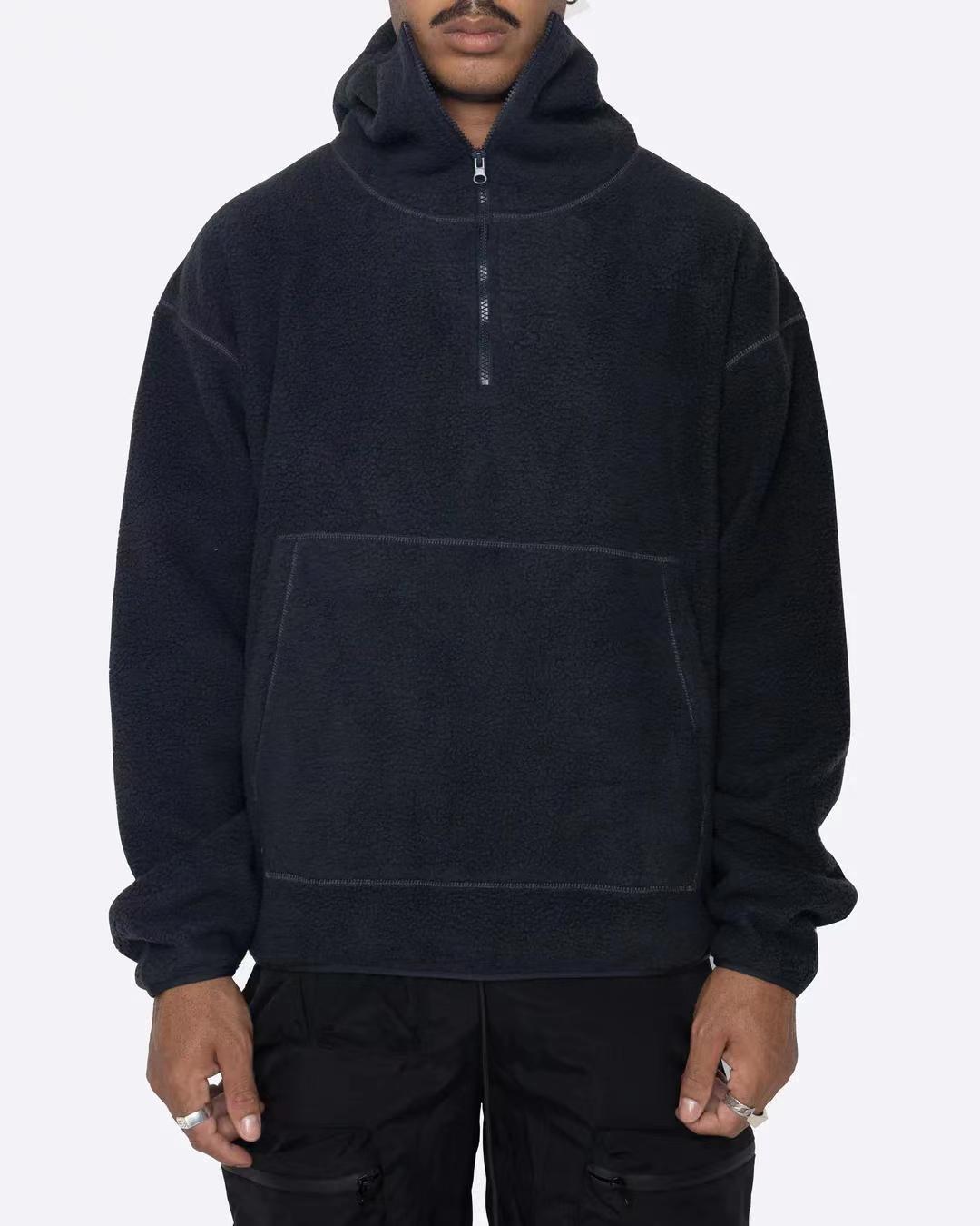 Trendy Casual Brushed Hoody Zipper Navy Blue