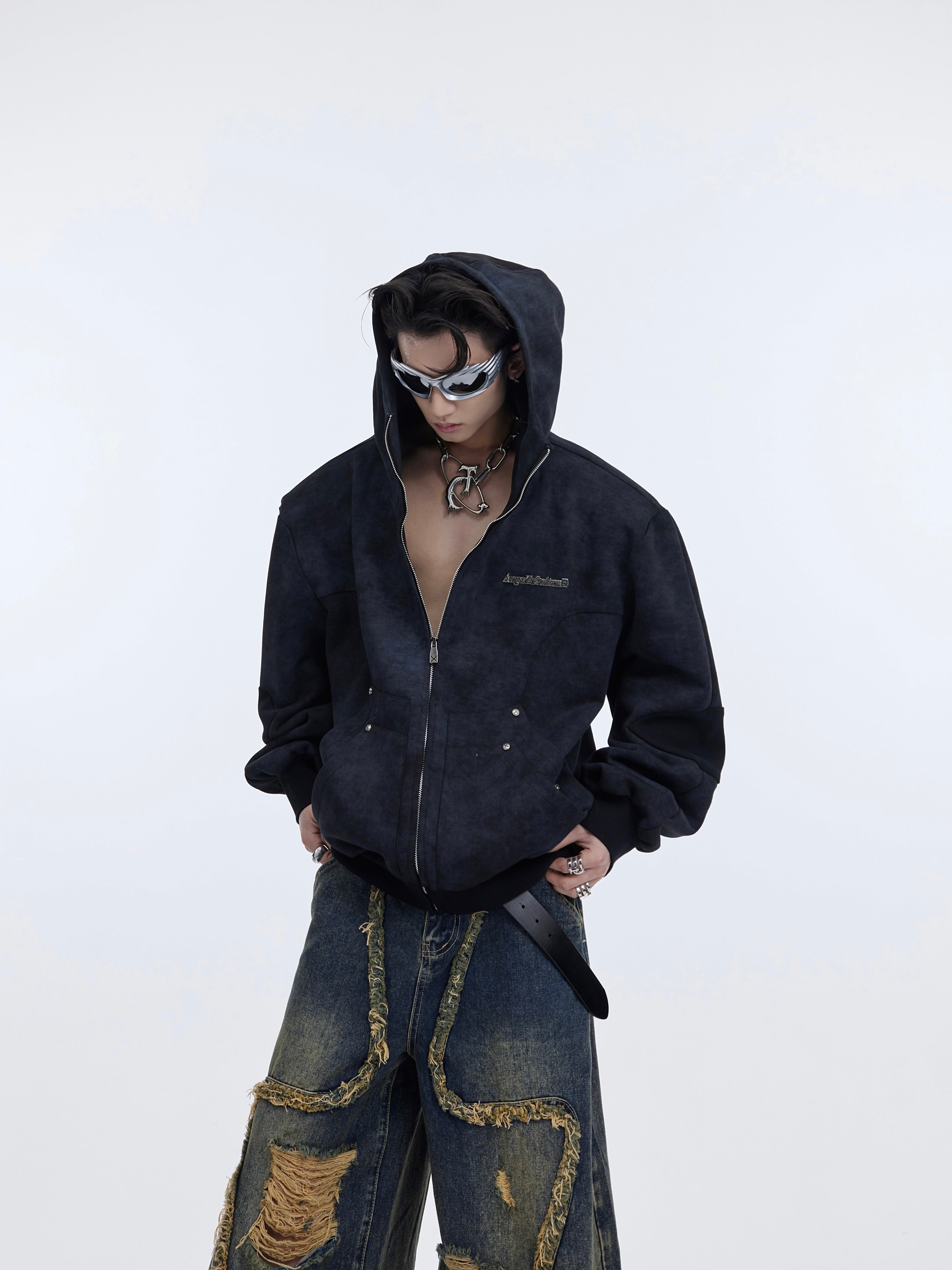 Retro Distressed Sweater Cardigan Stitching Design Sense Baggy Coat