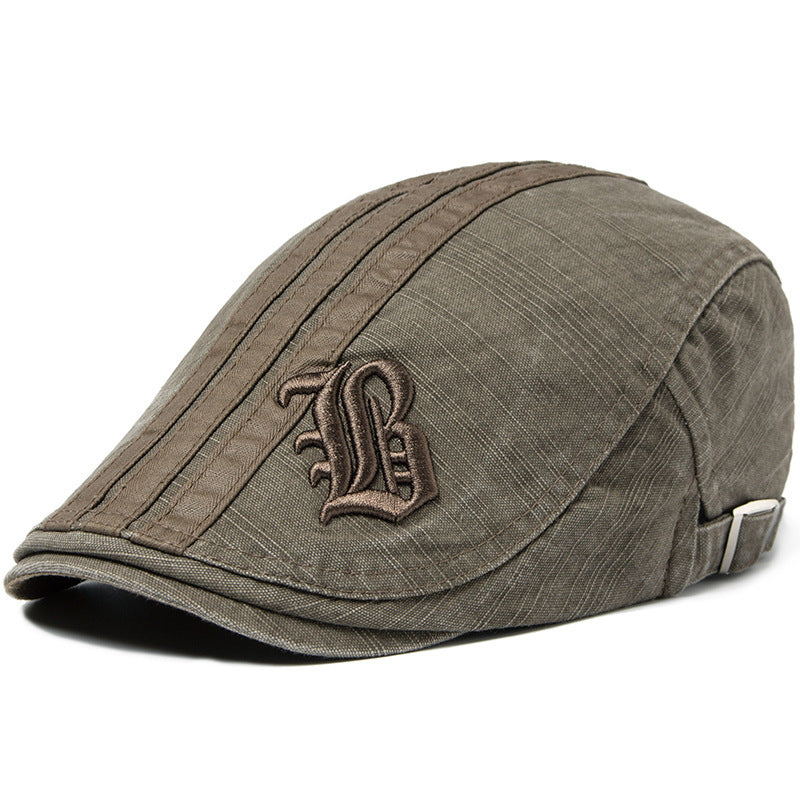 Men's Letter Beret Breathable Sun Hat Coffee Adjustable