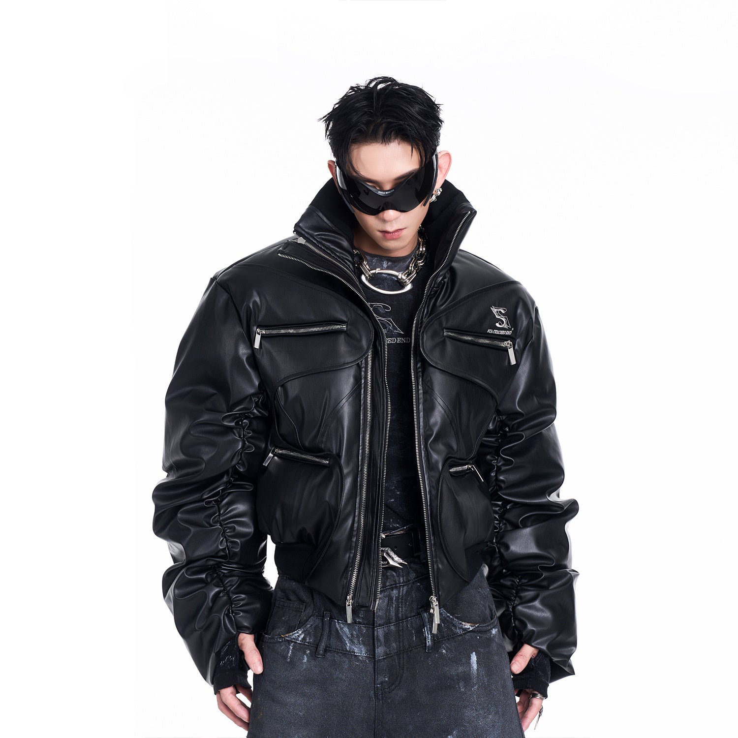 Design Stand-up Collar Thick Short Cotton Coat Jacket Black