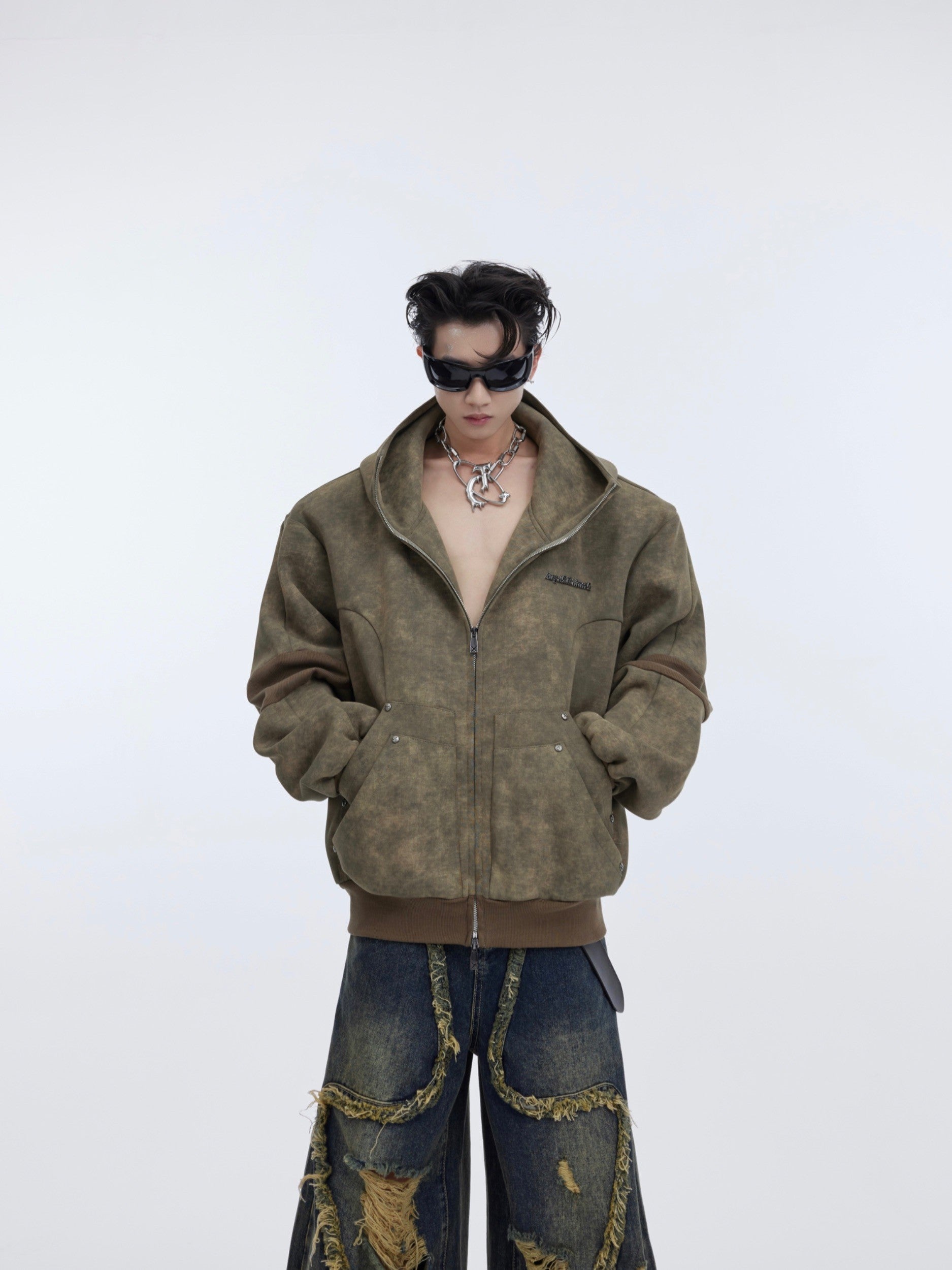 Retro Distressed Sweater Cardigan Stitching Design Sense Baggy Coat