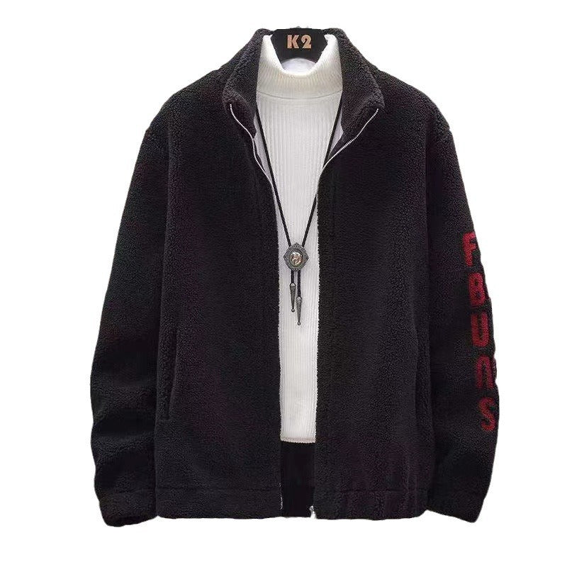 Cashmere Stand Collar Jacket Sweater Fur Integrated Lambswool Men's Coat