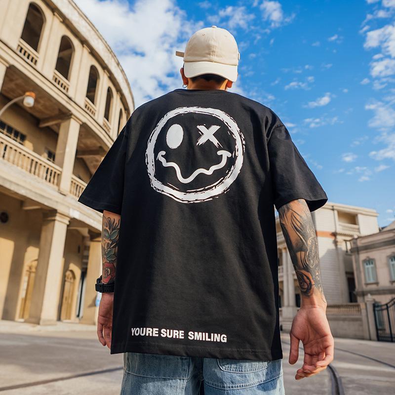 Smiley T-shirt men short sleeve Black