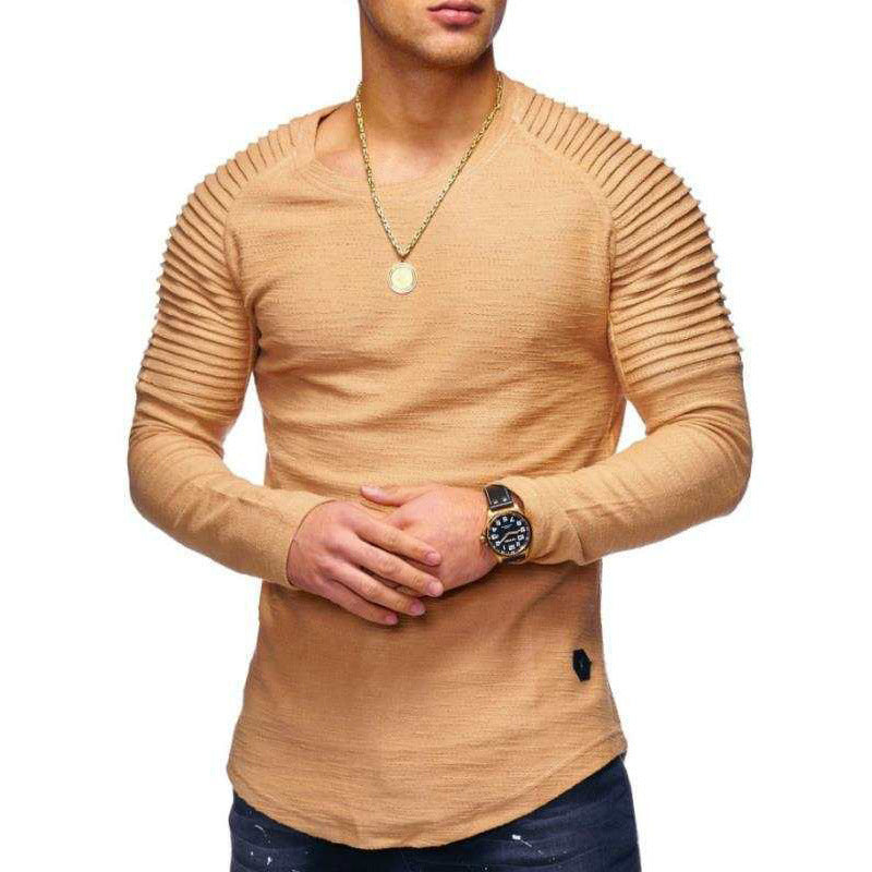 Slim Fit Round Neck Long Sleeves T-shirt Khaki