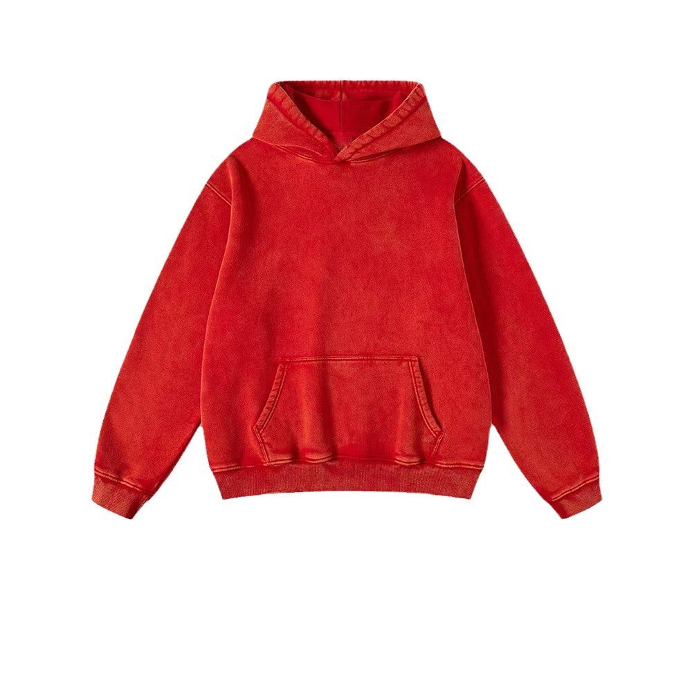 Heavy Fleece-lined Thickened Retro Washed Sweater Red