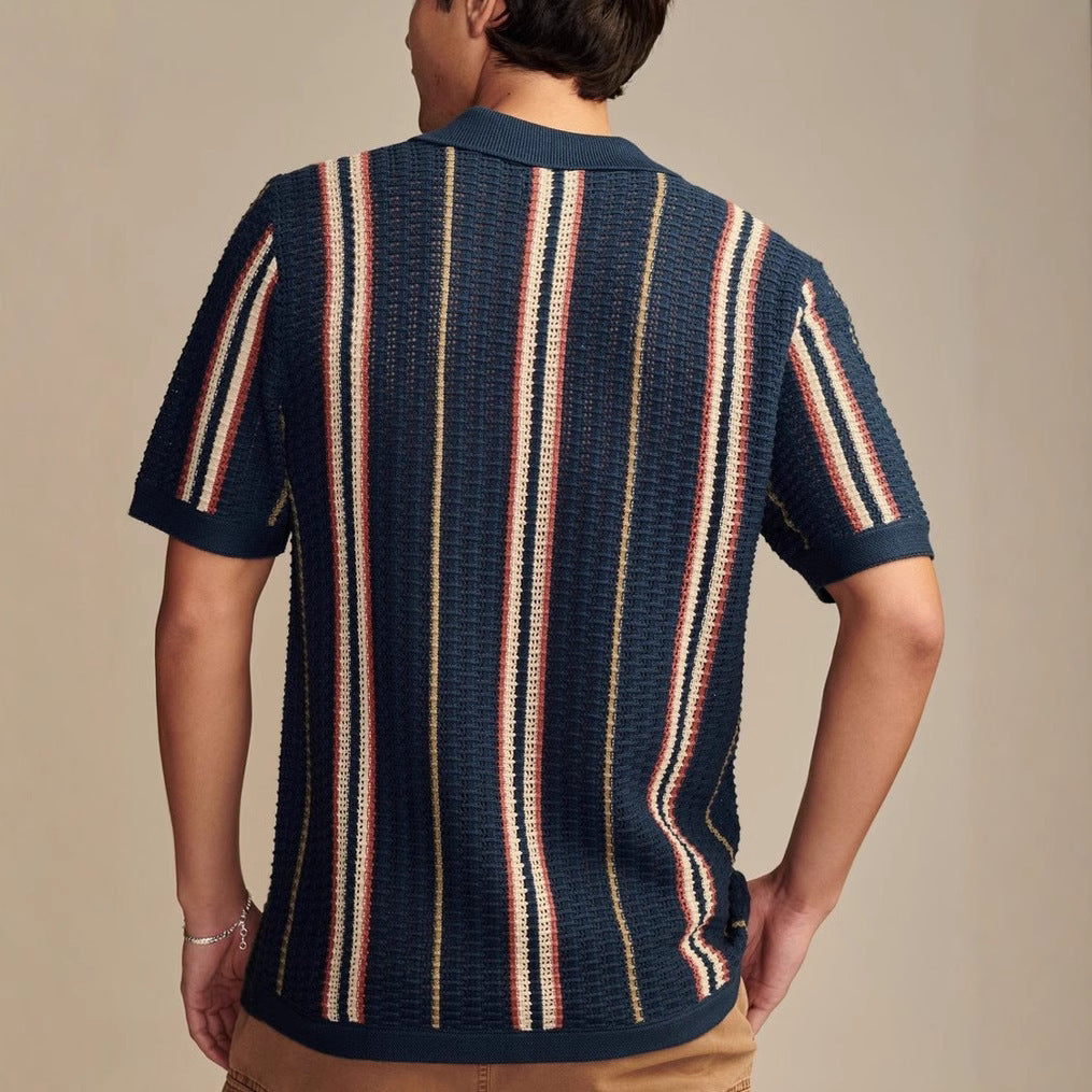 Hollow-out Knitted POLO Cardigan