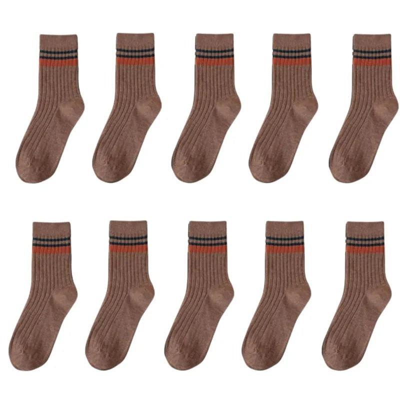 Mid-calf Academic Style Socks Brown 10pairs