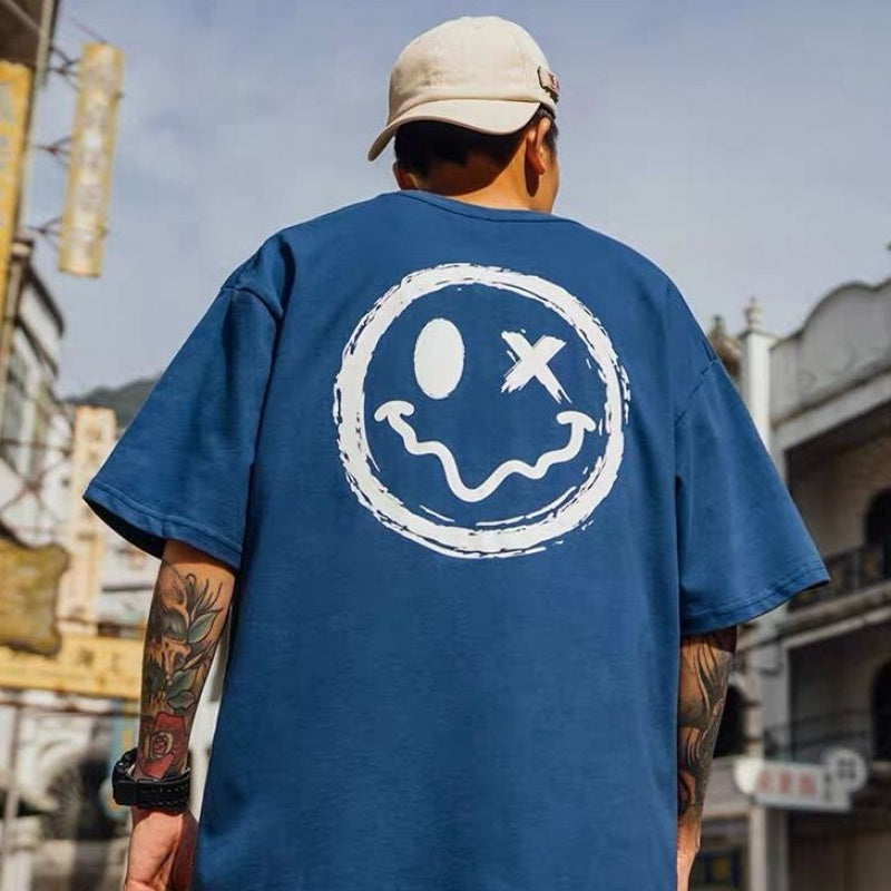 Smiley T-shirt men short sleeve Blue