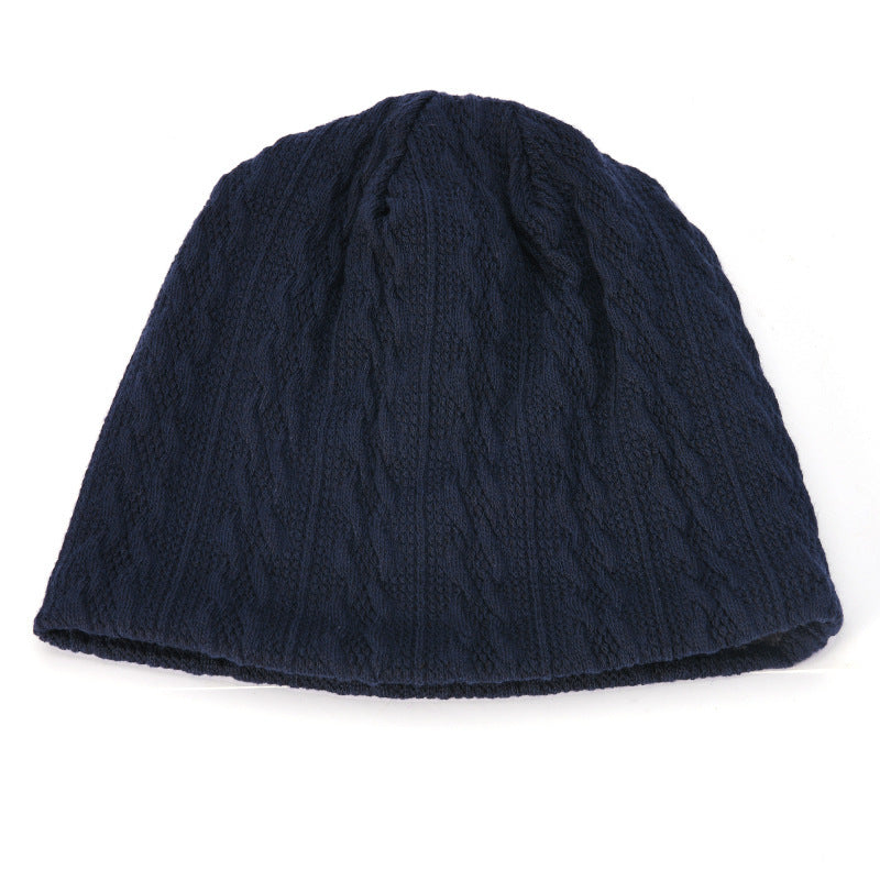 Men's Hat Winter Youth Warm Thickened Knitting Woolen Cap Navy Blue Free Size