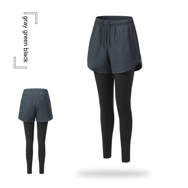 Fitness Elastic Running Pants Gray Green For Women