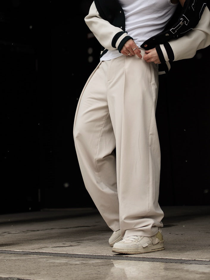 High-waisted Pleated Casual Pants Beige