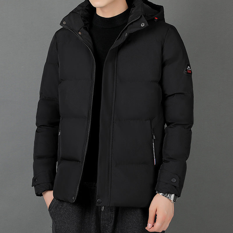 Men's Fashion Individual Casual Hooded Cotton Jacket Black