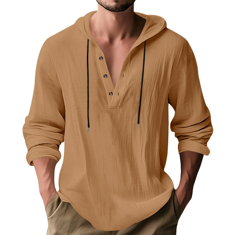 Hooded Casual Loose-fitting Sweater Yellowish Brown