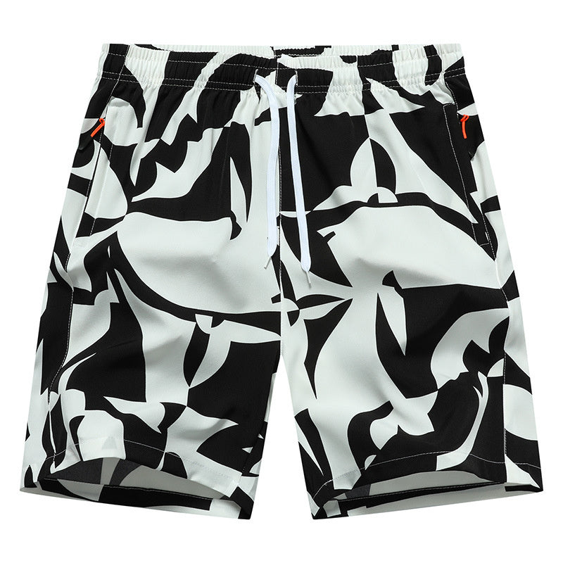 Elastic Waist Breathable Beach Pants White And Black