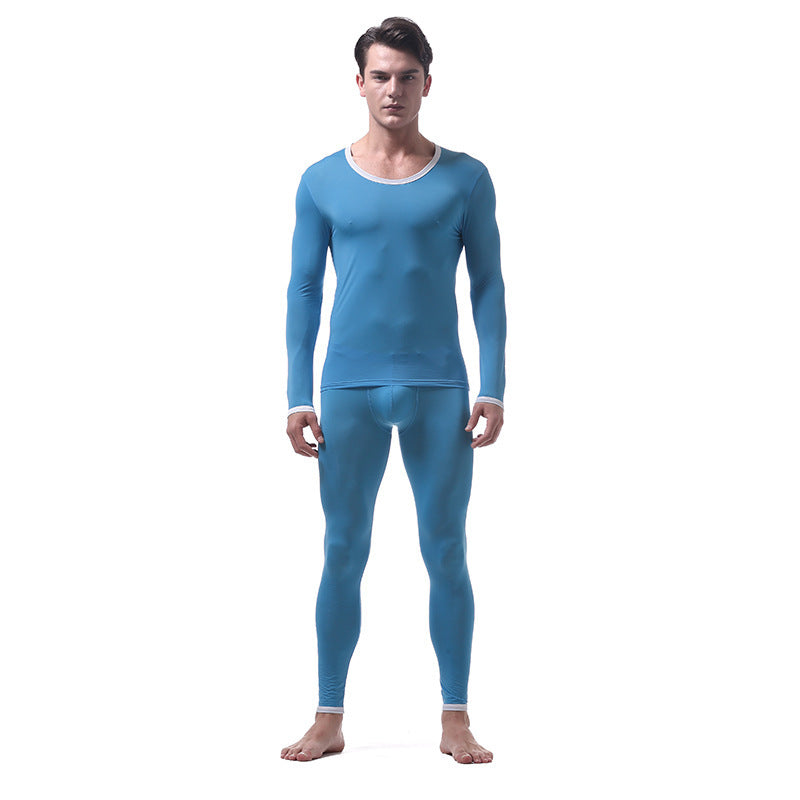 Ice Silk Thermal Underwear Suit Dark Blue