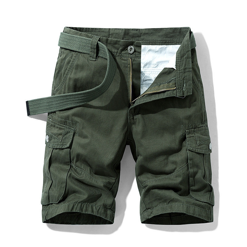 Multi-pocket Straight Casual Shorts Army Green